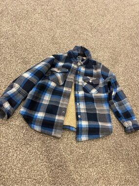 Eddie Bauer Blue Plaid Sherpa Jacket 4/5